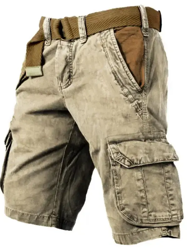 Men's Chino Shorts Outdoor Retro Washed Printing Multi-Pocket Contrasting Color Tactical Shorts - Wantbright.com 