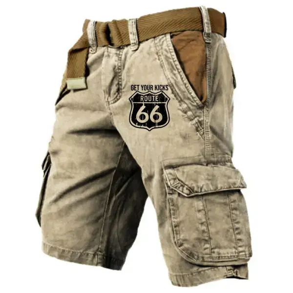 Men's Cargo Shorts Vintage Route 66 Tactical Multi-Pocket Sports Loose Wear-Resistant Summer Daily Casual Pants - Dozenlive.com 
