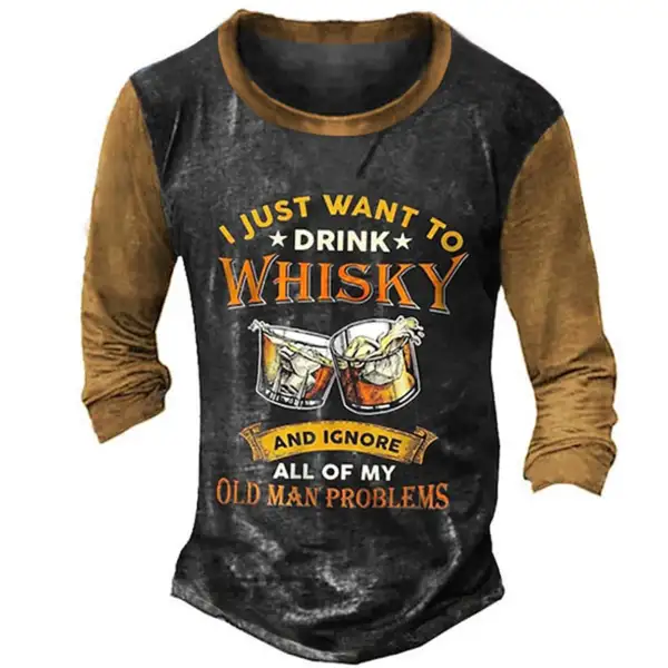 Men's T-Shirt Long Sleeve Henley Vintage Drink Whiskey My Old Man Colorblock Outdoor Daily Tops - Elementnice.com 