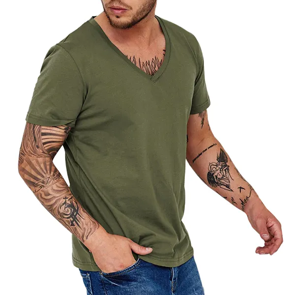 Mens V Neck Quick Dry T Shirt Outdoor Casual Breathable Sweat Wicking Short Sleeve Top Daily Sports Tactics Tee - Mobilittle.com 