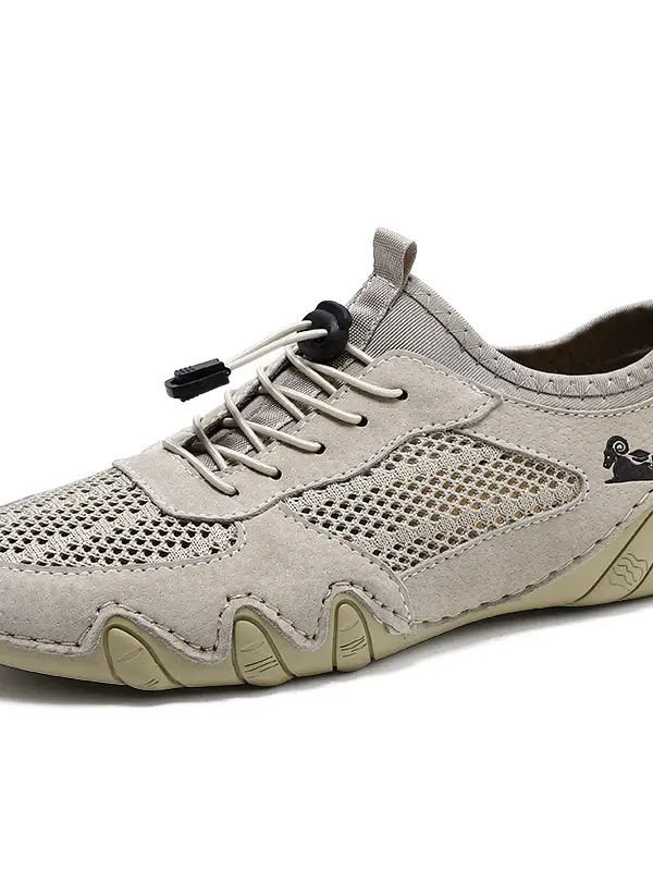 Men's Ram Mesh Genuine Leather Lace Up Soft Octopus Sole Sneakers Casual Shoes - Pragmaace.com 