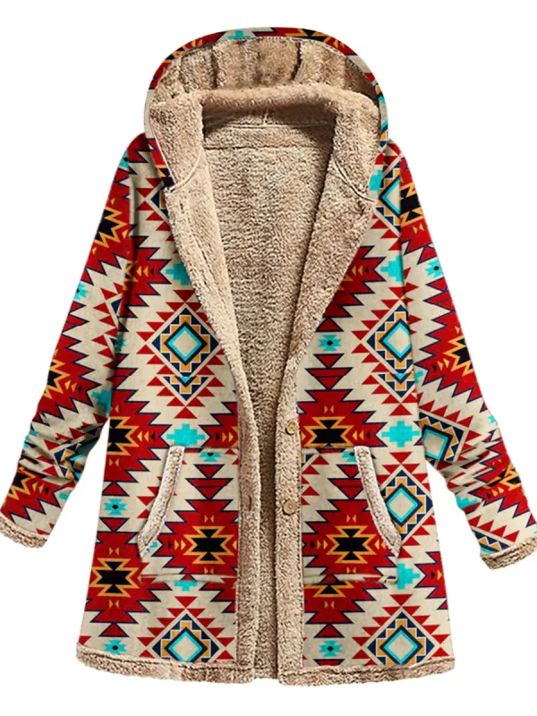 Retro Ethnic Print Plus Velvet Coat - Pragmaace.com 