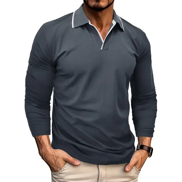 Men's V-neck T-shirt Solid Color Stitching Long-sleeved T-shirt Only $33.99 - Cotosen.com 