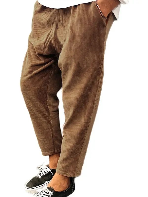 Men's Corduroy Trousers Loose Casual Straight Leg Cropped Trousers - Businesuniontrade.com 