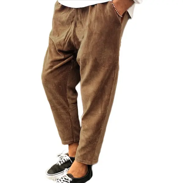 Men's Corduroy Trousers Loose Casual Straight Leg Cropped Trousers - Burstarsunshine.com 