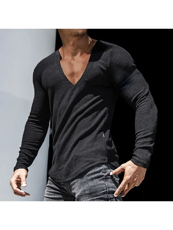 Men's Slim Fit Long Sleeve T-Shirts Everyday Basics V-neck Sexy T-Shirts Fitness Sports Running Tops Versatile Tee - Timetomy.com 
