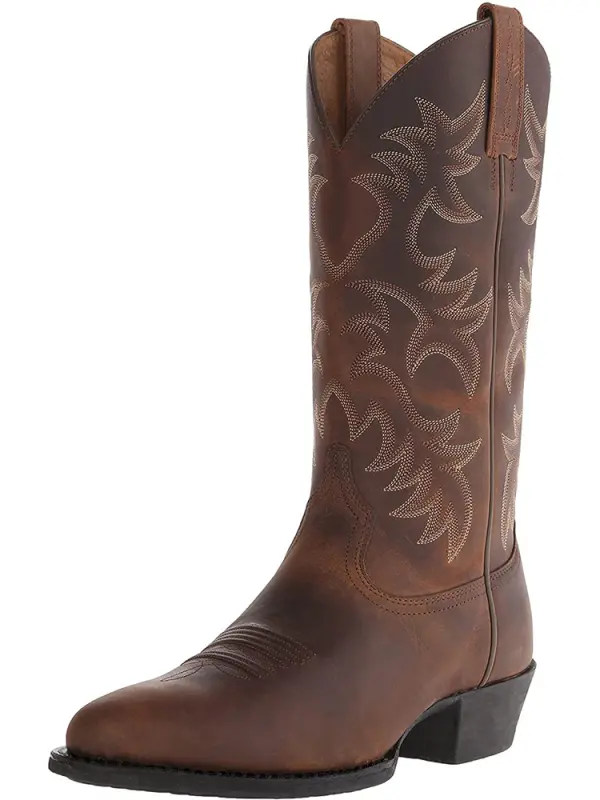 Men's Embroidered High Heel Log Boots Western Cowboy Boots - Pragmaace.com 