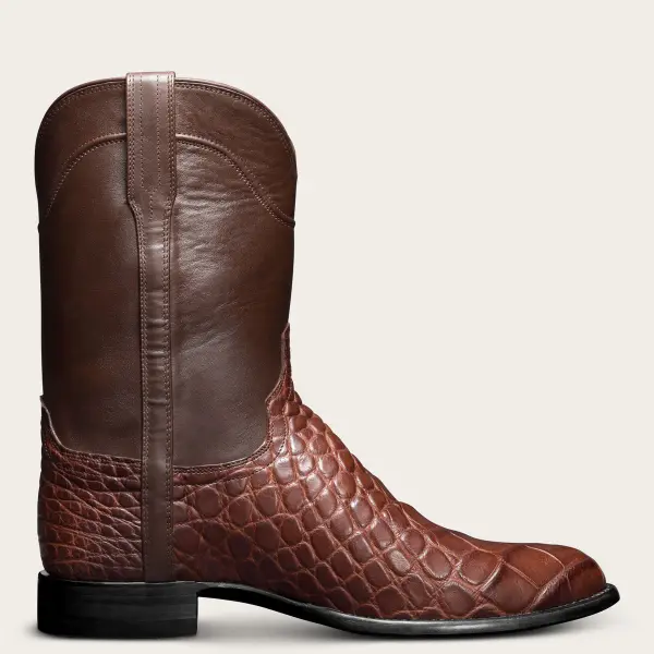 Men's Retro Crocodile Stitching Long Boots Western Cowboy Boots Plus Size - Rabclub.com 