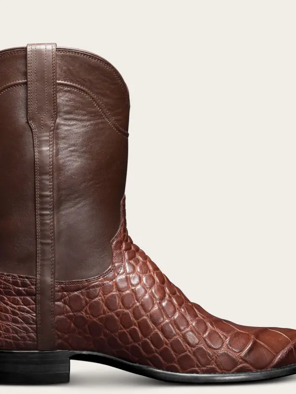 Men's Retro Crocodile Stitching Long Boots Western Cowboy Boots Plus Size - Pragmaace.com 