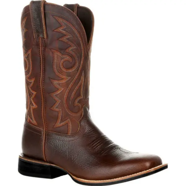 En's Vintage Embroidered Wide Toe Mid-Cut Western Cowboy Boots Plus Size - Elementnice.com 