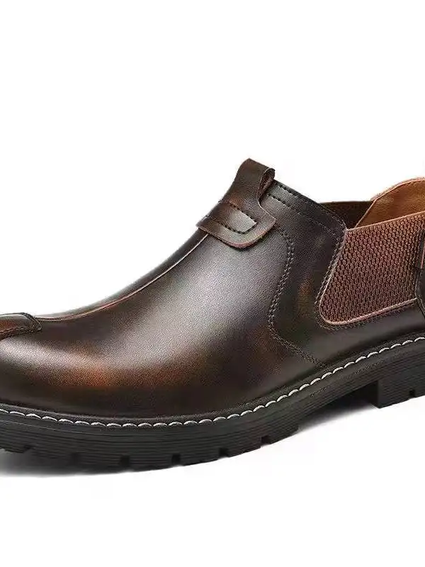 Men's Low Top Leather Shoes Soft Leather Martin Boots Retro Work Boots Casual Leather Boots - Pragmaace.com 