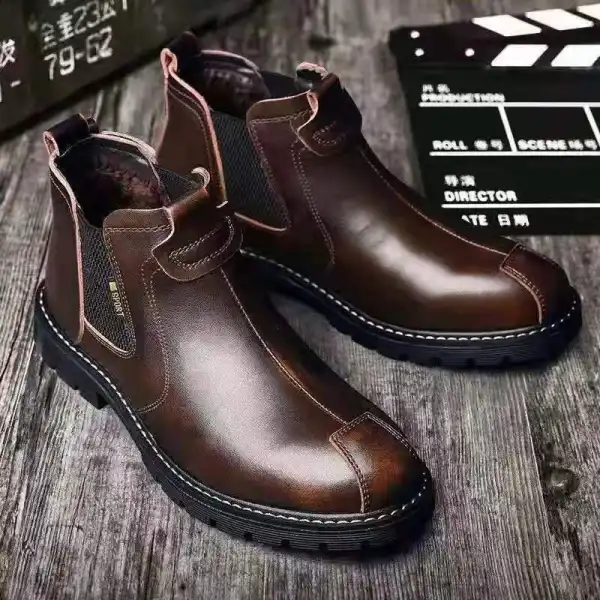 Men's High Top Leather Shoes Soft Leather Martin Boots Retro Work Boots Casual Leather Boots - Cotosen.com 