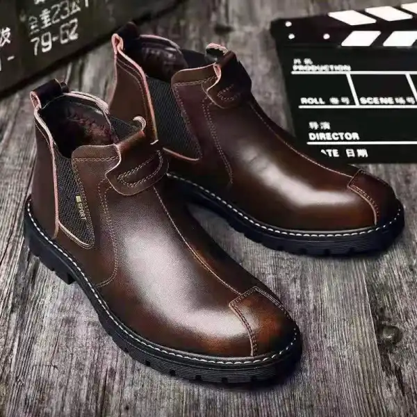 Men's High Top Leather Shoes Soft Leather Martin Boots Retro Work Boots Casual Leather Boots - Menzfolk.com 