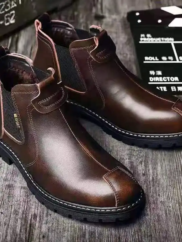 Men's High Top Leather Shoes Soft Leather Martin Boots Retro Work Boots Casual Leather Boots - Wantbright.com 