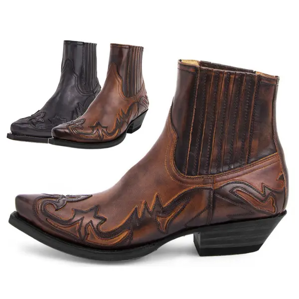 Men's Retro Martin Boots High Heel Western Cowboy Boots - Manlyhost.com 