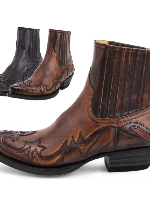 Men's Retro Martin Boots High Heel Western Cowboy Boots - Wantbright.com 