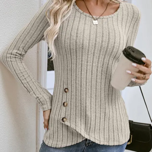 Solid Color Round Neck Knitted T-shirt - Upgradecool.com 