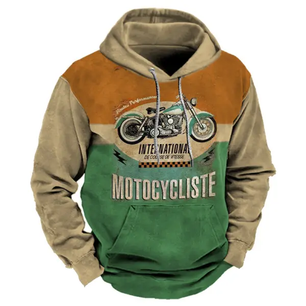 Men's Hoodie Vintage Motorcycle Print Pocket Daily Casual - Kalesafe.com 