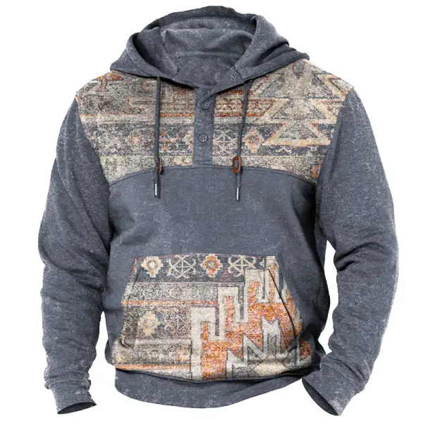Men's Hoodie Vintage Ethnic Print Pocket - Yesunshine.com 