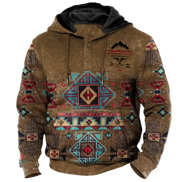 Men's 1/4 Zip Sweatshirt Vintage Yellowstone Ethnic Print Pocket - Yesunshine.com 