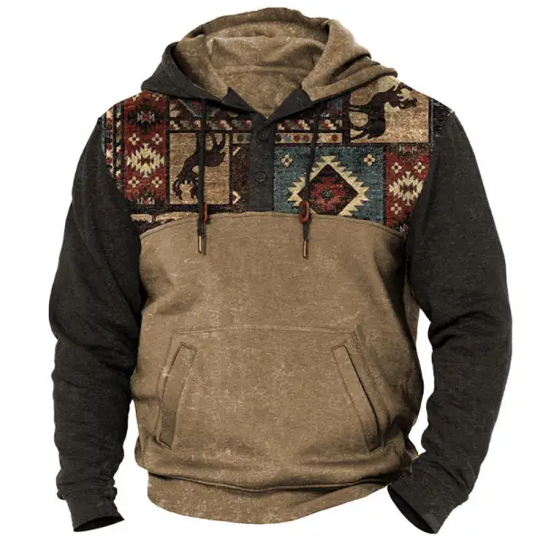 Men's Hoodie Vintage Western Ethnic Print Pocket - Yesunshine.com 