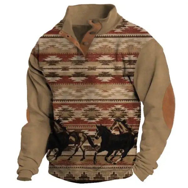 Men's Sweatshirt Western Ethnic Aztec Stand Collar Buttons Vintage Daily Tops - Yesunshine.com 