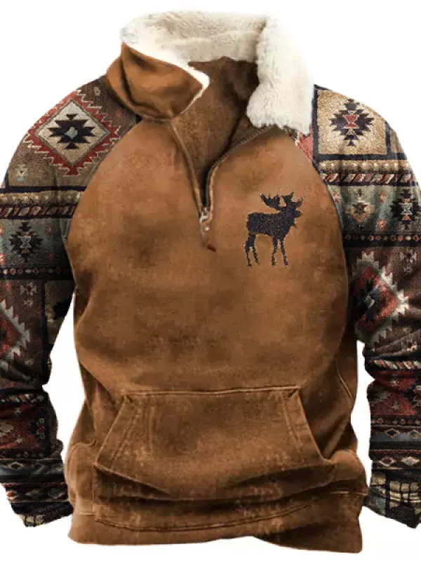 Men's Vintage Ethnic Print Raglan Sleeves Sweatshirt 