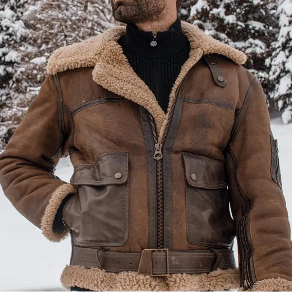 Men Vintage Distressed Real Fur RAF B3 Bomber Genuine Sheepskin Leather Jacket - Rabclub.com 
