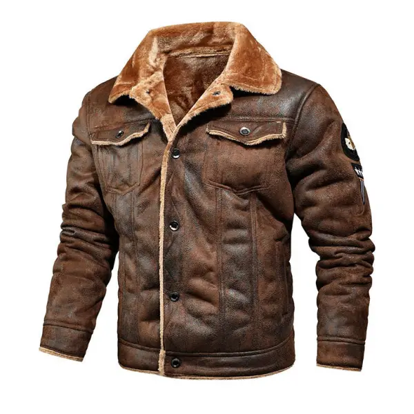 Men's Vintage Fleece Warm Suede Shearling Jacket - Dozenlive.com 