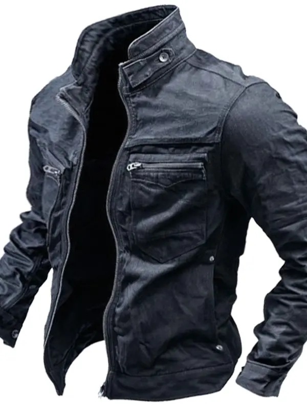 Men's Outdoor Vintage Zip Pocket Denim Jacket - Menwyx.com 