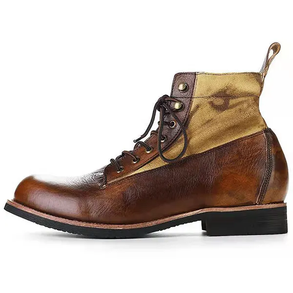 Roman Mens Vintage Round Toe Lace Up Work Ankle Boots Shoes Motorcycle Boot - Elementnice.com 