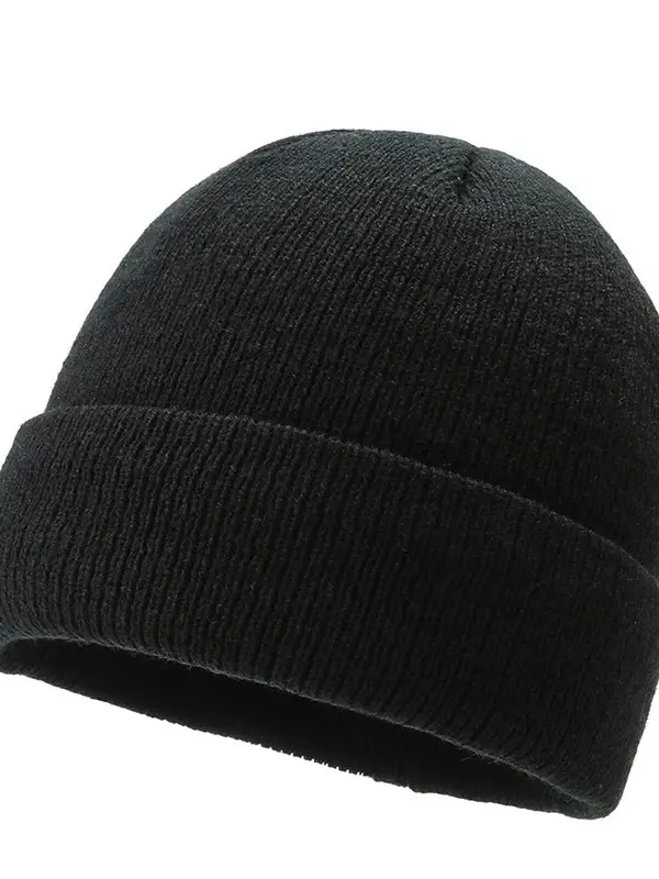 Solid Color Knitted Hat Pullover Hat Plus Fleece Warm Hat - Pragmaace.com 