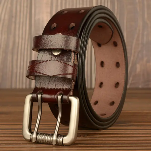 Men's Double Pin Buckle Casual Leather Belt - Elementnice.com 