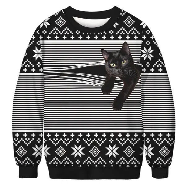 Unisex 3D Cat Print Christmas Sweatshirt - Burstarsunshine.com 