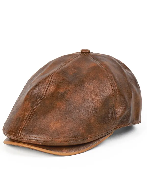 Retro PU Leather British Style Forward Hat - Menbarn.com 