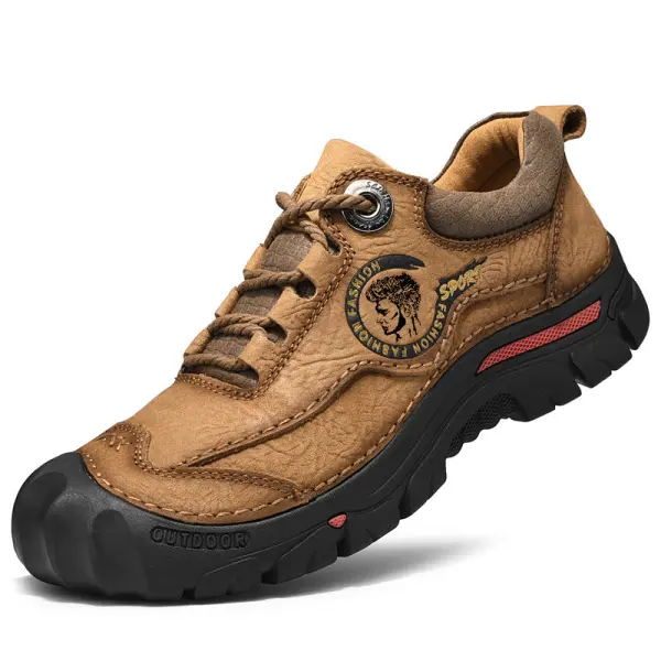 Men's Casual Thick Sole Wear-Resistant Leather Hiking Shoes - Elementnice.com 