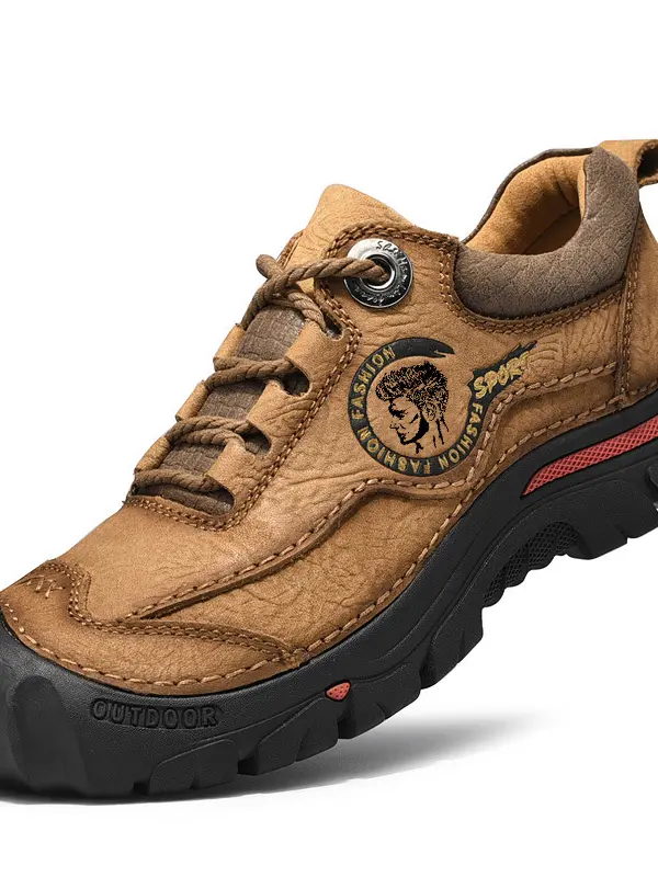 Men's Casual Thick Sole Wear-Resistant Leather Hiking Shoes - Pragmaace.com 