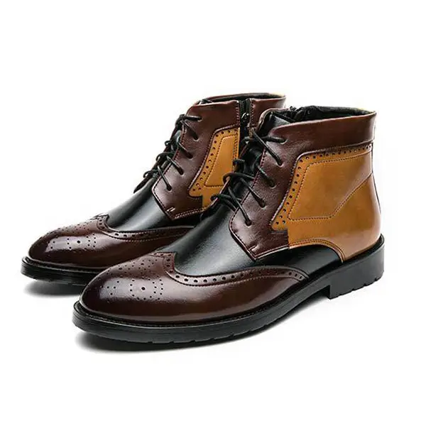 Men's Martin Boots Colorblock British Style Brogue Work Boots - Elementnice.com 