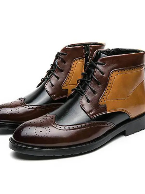 Men's Martin Boots Colorblock British Style Brogue Work Boots - Simplyion.com 