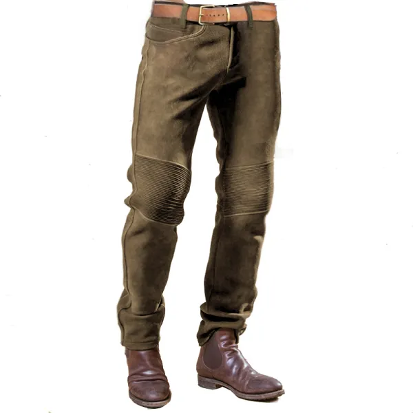 Men Vintage Suede Trousers Quilted Outdoor Motorcycle Casual Pants Daily Pants - Elementnice.com 