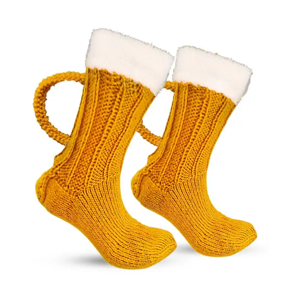 Beer Socks Terry Thick Wool Socks 3D Beer Mug Socks Floor Socks Warm Mid-calf Socks - Elementnice.com 