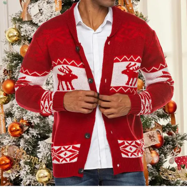 Men's Christmas Jacquard Knit Button Cardigan Sweater - Yesunshine.com 
