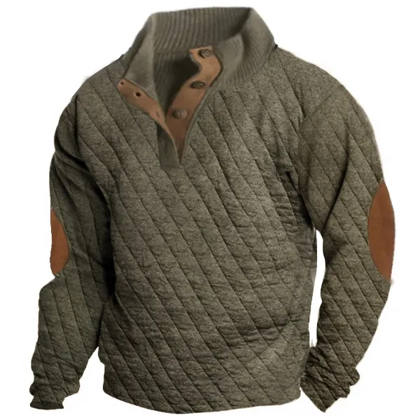 Quilted Fabric Men Men's Outdoor Casual Stand Collar Long Sleeve Quilted Sweatshirt Corduroy Fabric Patchwork Pullover Only $40.89 - Wayrates.com 