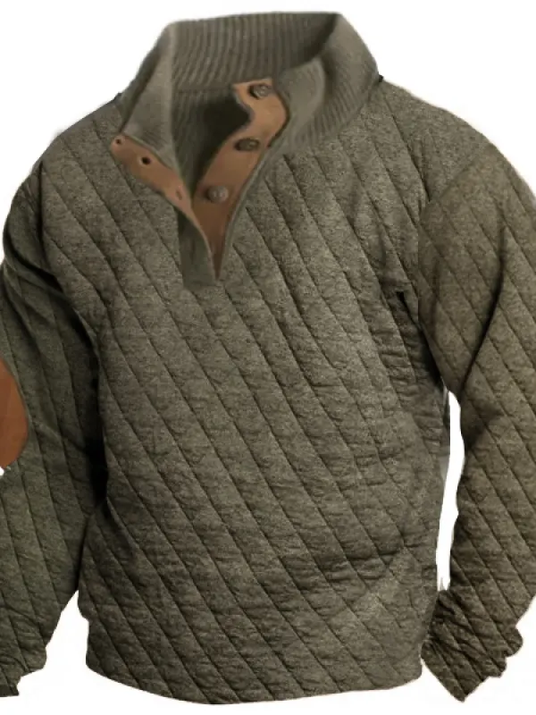 Quilted Fabric Men Men's Outdoor Casual Stand Collar Long Sleeve Quilted Sweatshirt Patchwork Pullover 