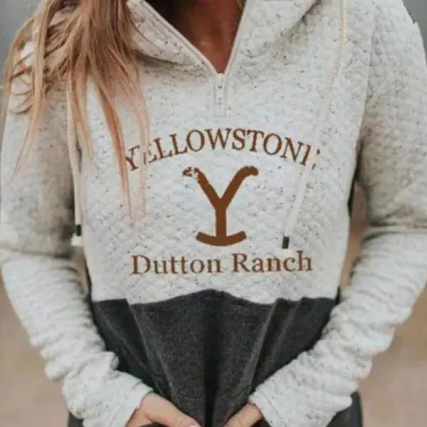 Women's Western Yellowstone Print Hooded Pocket Sweatshirt - Elementnice.com 