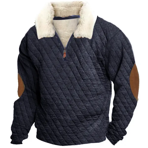 Men's Outdoor Fleece Zip Polo Sweatshirt Casual Quilted Snap Sweatshirt Vintage Contrast Thick Tactical Pullover Only $45.89 - Wayrates.com 