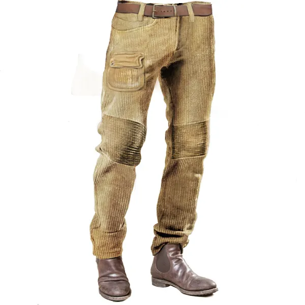 Men Vintage Corduroy Trousers Quilted Outdoor Motorcycle Casual Daily Corduroy Pants - Cotosen.com 