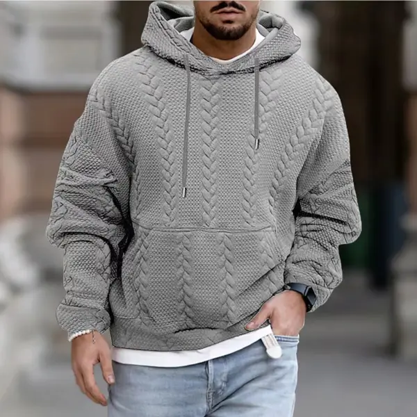 Men's Casual Jacquard Hooded Lace-up Long-sleeved Knitted Sweatshirt - Sunhopebloom.com 