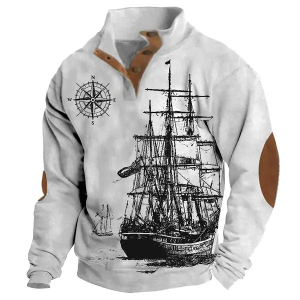 Men's Sweatshirt Vintage Nautical Sailing Compass Stand Collar Buttons Colorblock Daily Tops Only $30.89 - Wayrates.com 