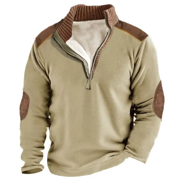 Men's 1/4 Henly Zip Fleece Sweatshirt Outdoor Stand Collar Thick Tactical Top - Blaroken.com 